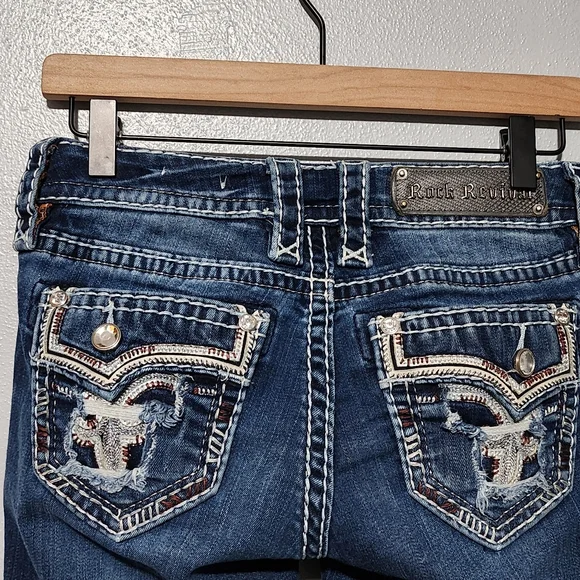 ROCK REVIVAL Betty Jeans Womens Size 23 Bootcut Y2K Bling Distressed Rhinestones - Picture 6 of 15